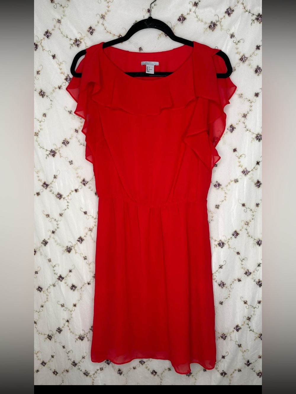 H&M Red Ruffle-Sleeve Midi Dress
